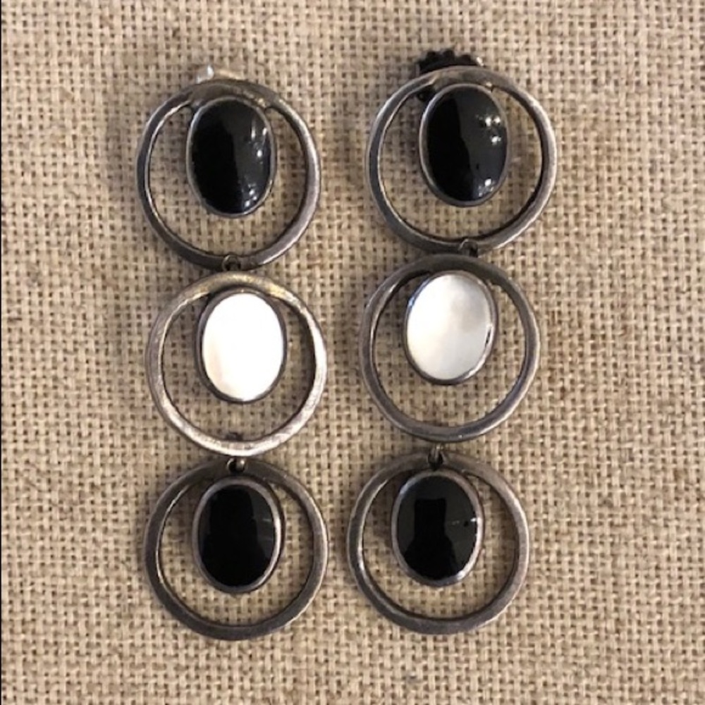 Sterling Onyx / MOP Modernist Earrings